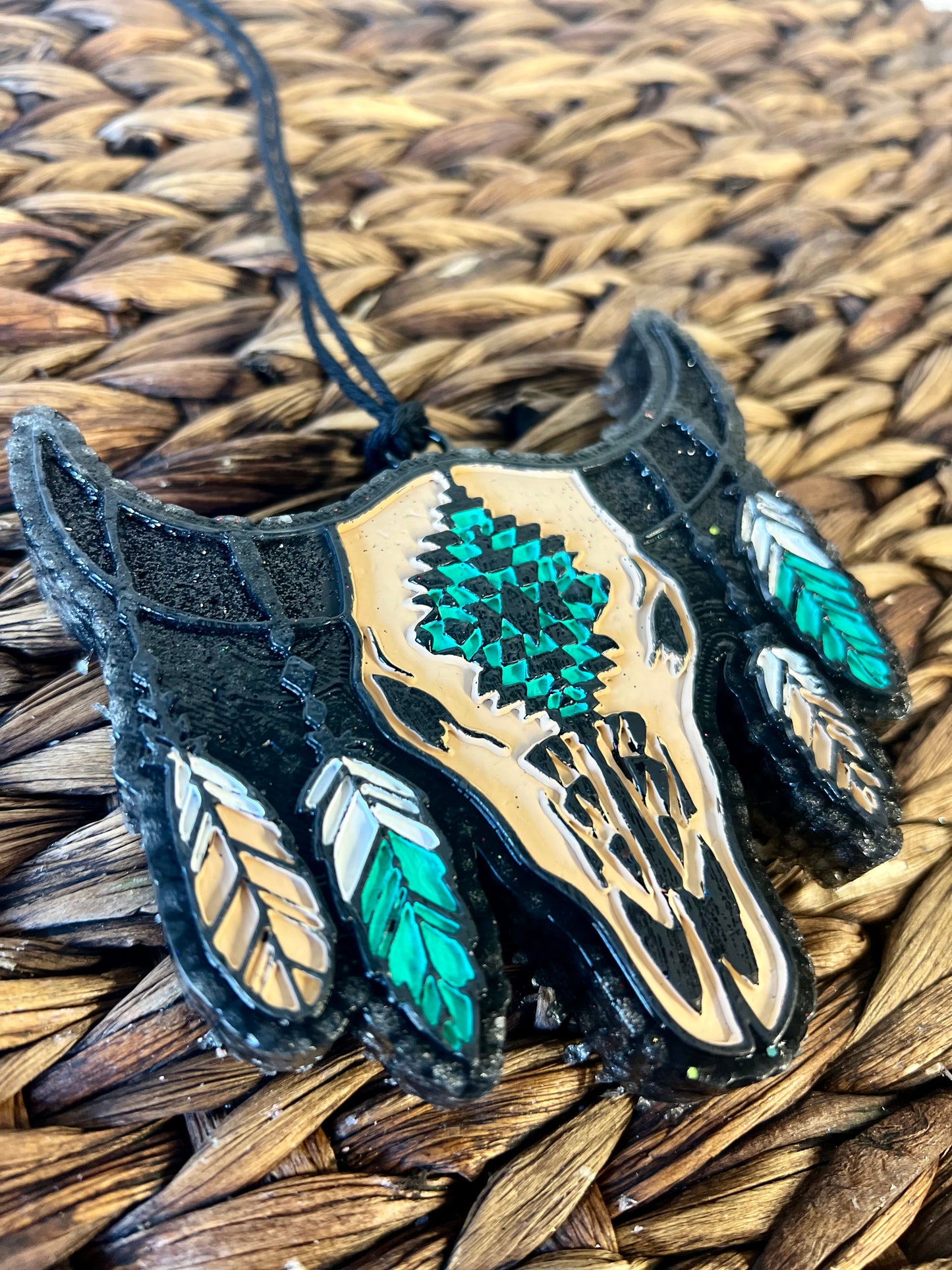 Black Ice - Feather Bull Skull