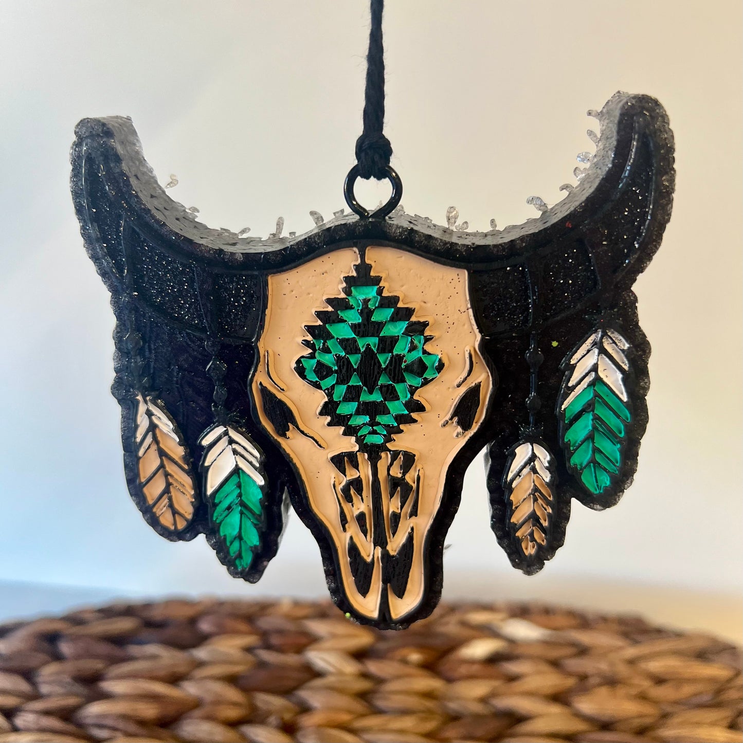 Black Ice - Feather Bull Skull
